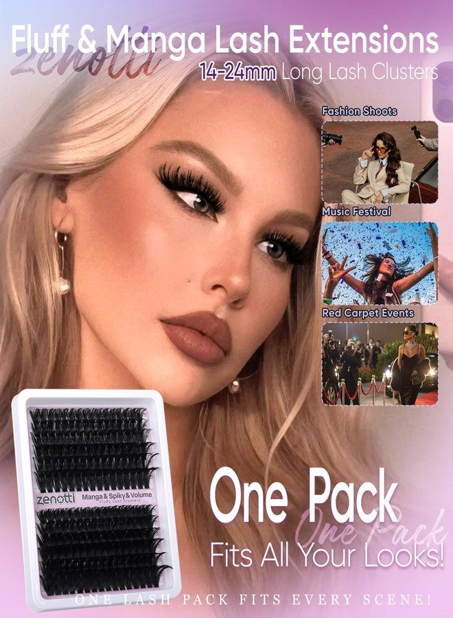 zenotti Fluffy Lash Clusters with Spikes 180D+280D Thick Spiky Cluster Eyelash Extensions 14-24MM Long Lash Clusters Wispy Individual Lashes Manga Eyelashes Extension at Home by zenotti - Image 5